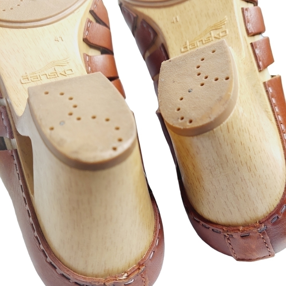 Dansko Tilly Clog Wooden Sandal Size 41 US 10.5 Brown Leather Comfort Platform - Picture 16 of 16